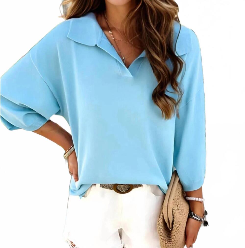 NEW MISS SPARKLING v-neck polo top in blue